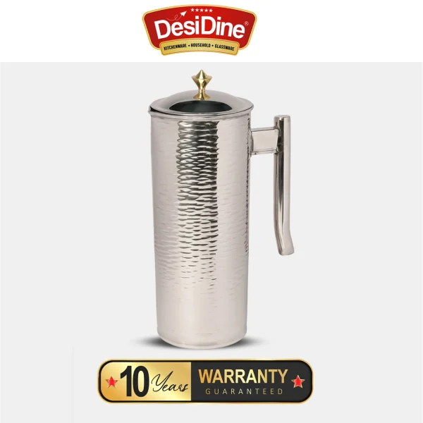 Desidine Hammered Silver Stainless Steel Water Jug - Image 4