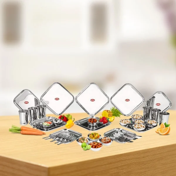 DesiDine Stainless Steel Regal Dinner Set/Square Heavy Gauge Dinner Set 42 pcs - Image 5