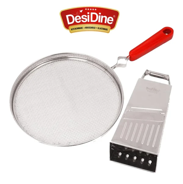 DesiDine Multi-Purpose Combo, Stainless Steel 9-inch Mesh Jali, 5 in 1 Slicers/Grater Set of 2 pc