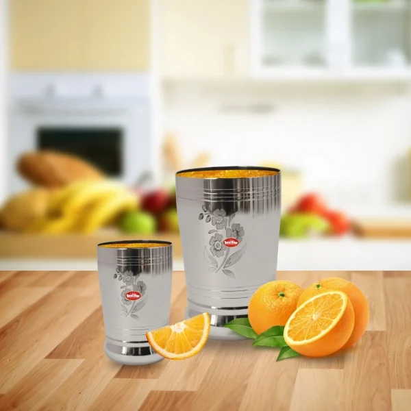 DESIDINE Steel Water Glasses with Laser Flower Design - Image 7