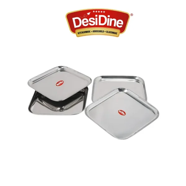 DesiDine Stainless Steel Medium Square Shape Plates