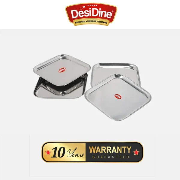 DesiDine Stainless Steel Medium Square Shape Plates - Image 3
