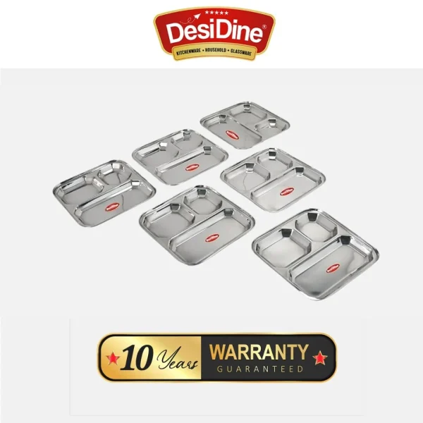 DesiDine 3 In 1 Stainless Steel Plates with Compartments Set of 6, 4 - Image 5