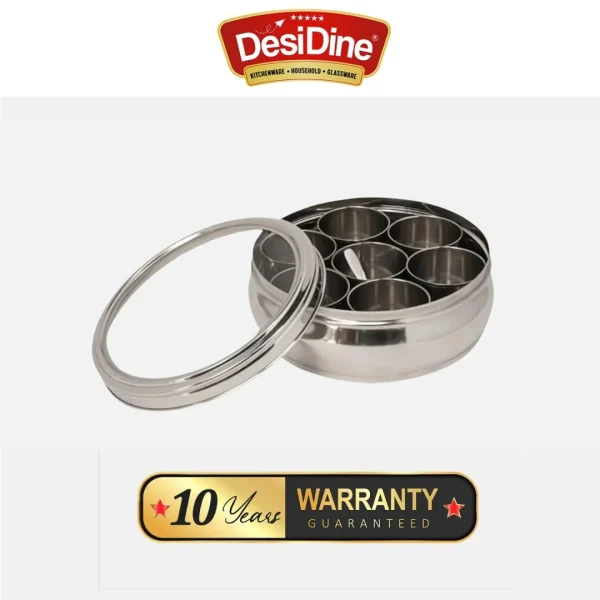Desidine Stainless Steel Belly Shape Masala Box with Lid - Image 3