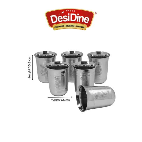 DesiDine Stainless Steel Serving Glasses/Drinking Glass Set Water/Juice Glass - Image 2