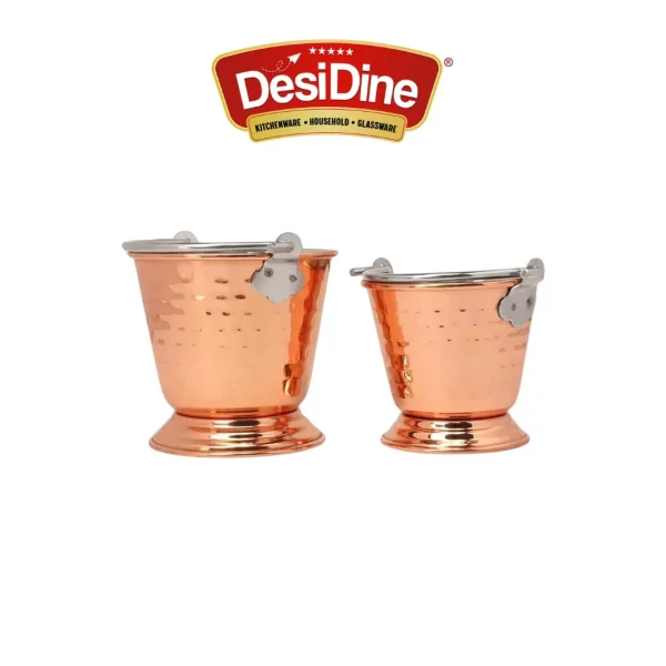 DesiDine Steel Copper Hammered Design Serving Bucket, Set of 2