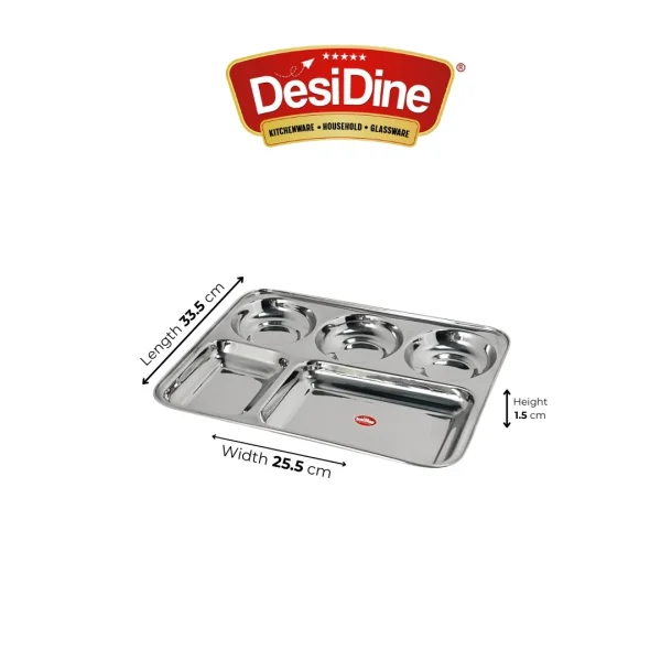 DesiDine Stainless Steel Plates with 5 In1 Compartments Bhojan Thalis - Image 3