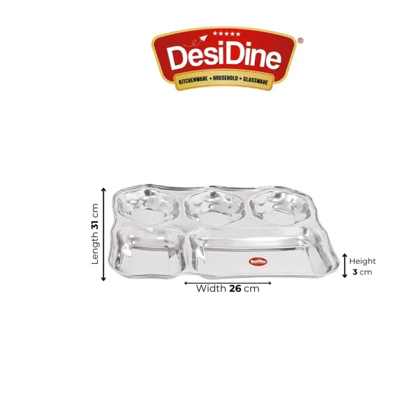 Desidine Stainless Steel 5 in 1 Flower Shape Compartment Thali – Set of 4, 6 - Image 4