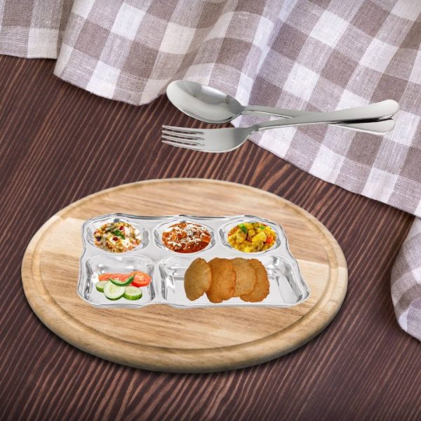 Desidine Stainless Steel 5 in 1 Flower Shape Compartment Thali – Set of 4, 6 - Image 6