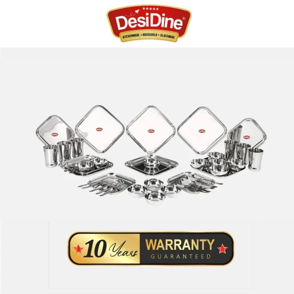 DesiDine Stainless Steel Regal Dinner Set/Square Heavy Gauge Dinner Set 42 pcs - Image 4