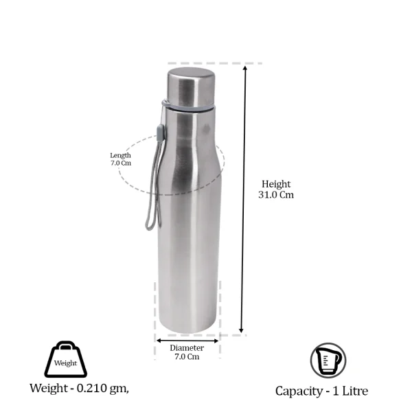 DesiDine Single Wall Multipurpose Stainless Steel Water Bottle 1 L/Water Bottle - Image 4